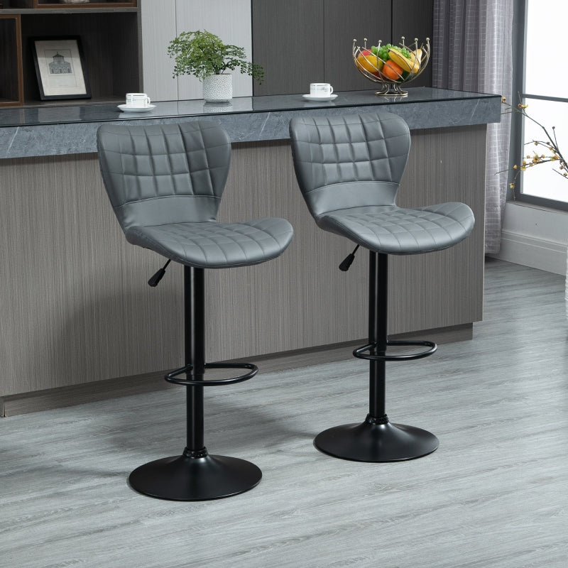 Set of 2 Bar Stools Adjustable Height Swivel Bar in PU Leather