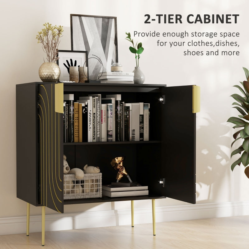 Black and Gold Embossed Sideboard Kitchen Cabinet with Adjustable Shelves and Copper Plated Legs
