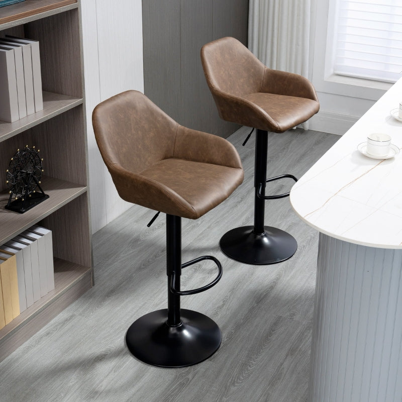 Set of 2 Adjustable Bar Stools – PU Leather, Swivel & Gas Lift Design