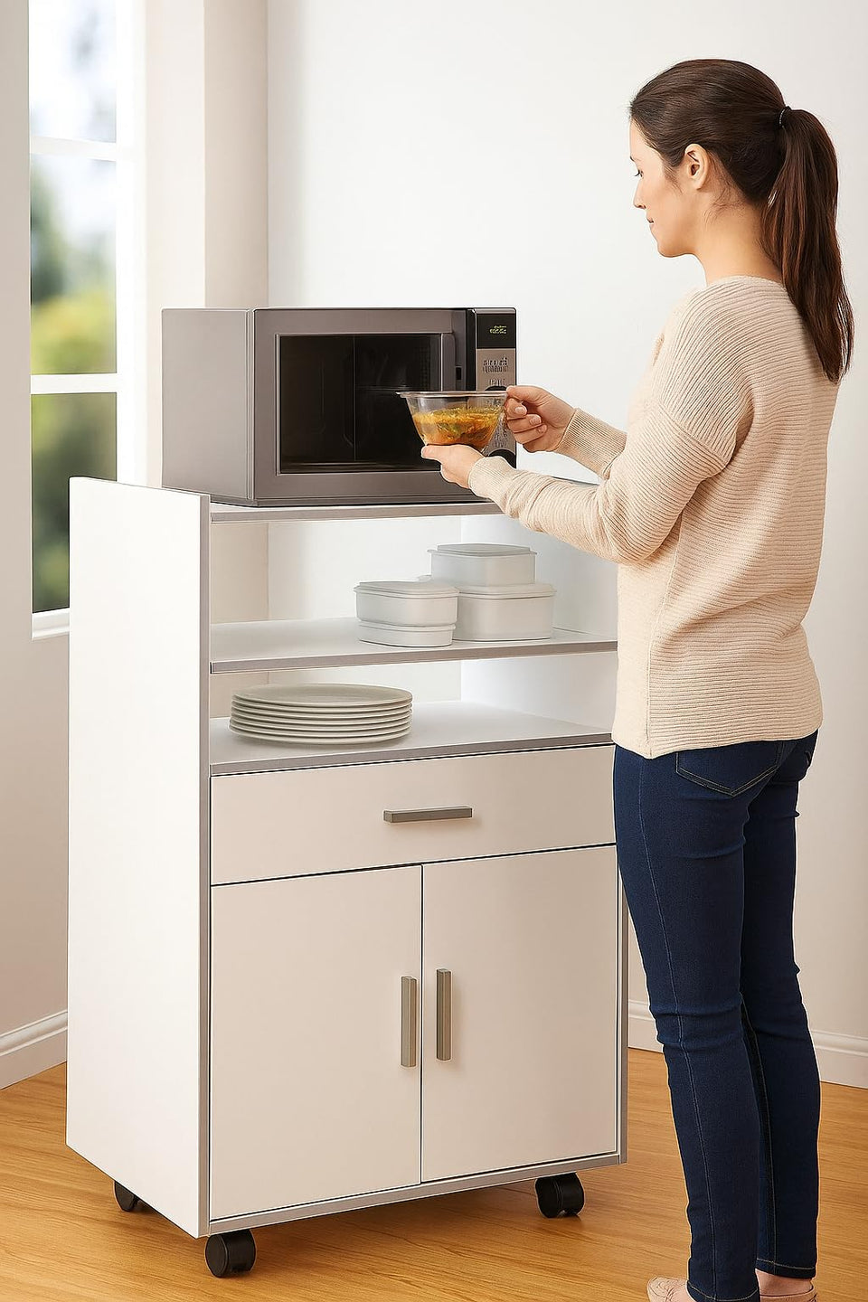 White and Grey Kitchen Trolley
