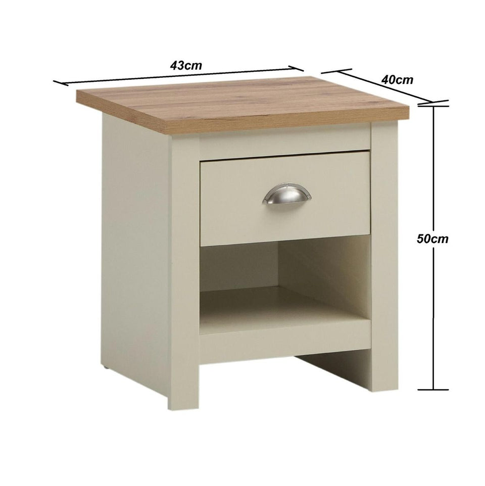 Ite 2 Piece Bedroom Set (3+4 Chest of Drawers, 1 Drawer Bedside Table) Cream & Oak Effect