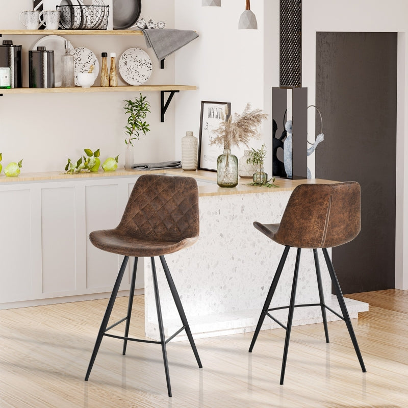 Set Of 2 Bar Stools Vintage Microfiber Cloth Padded Home Bar Cafe Kitchen Chair Dark