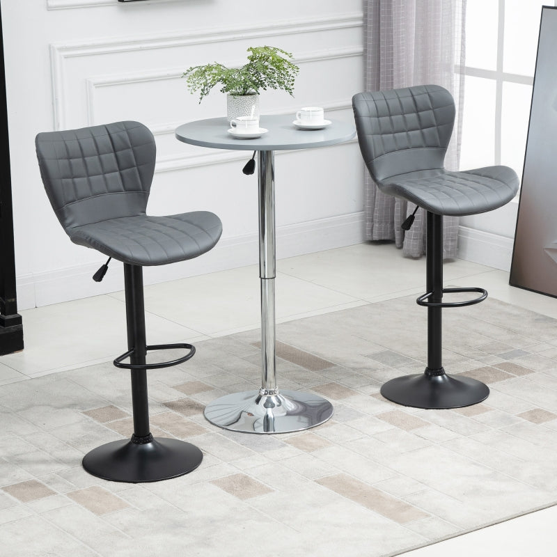 Set of 2 Bar Stools Adjustable Height Swivel Bar in PU Leather