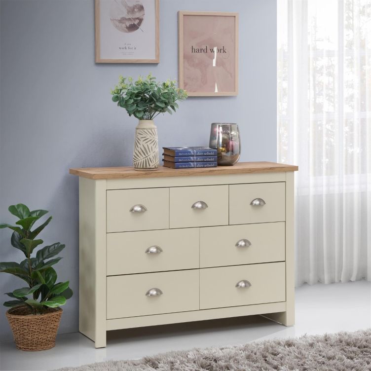 Ite 2 Piece Bedroom Set (3 Door Wardrobe, 3+4 Chest of Drawers) – Cream & Oak Effect