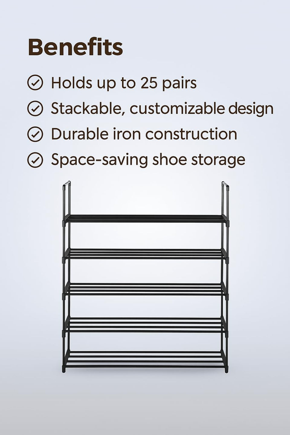 5 Tiers Shoe Rack Shoe Tower Shelf Storage Organizer For Bedroom, Entryway- Black - Lavish Kitchen Isle