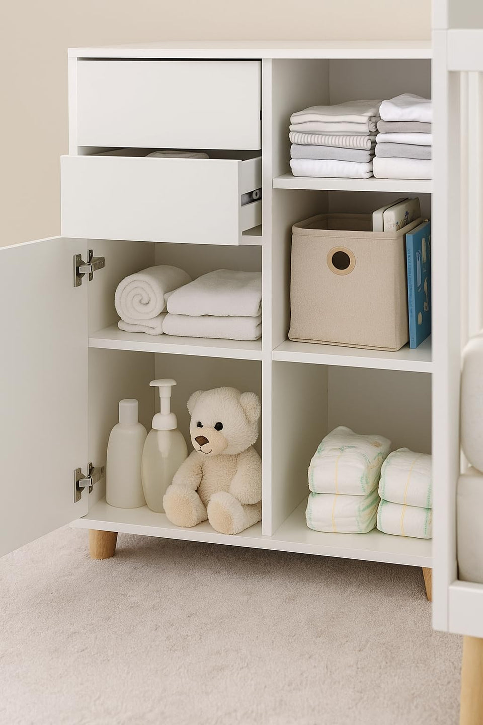 Arctic Elegance White High Gloss Tall Sideboard Cabinet | 2 Door 2 Drawer Storage Unit for Living, Dining Room or Hallway