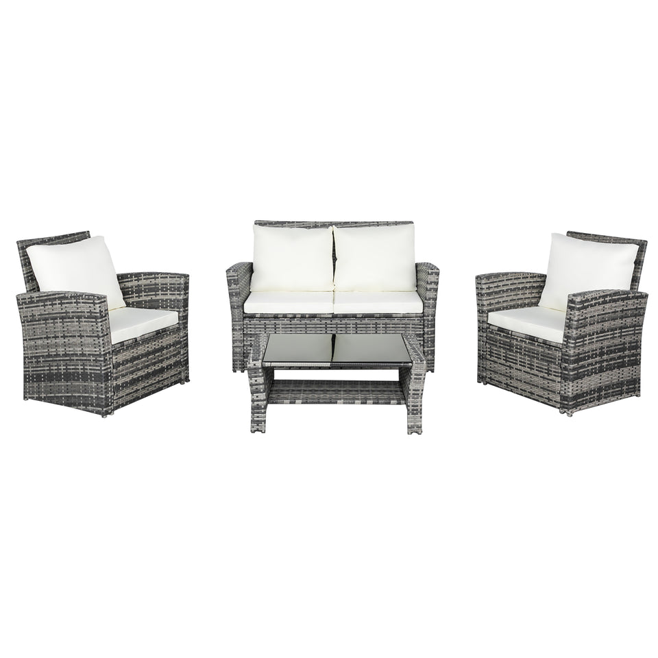 Outdoor Rattan Sofa Combination Four-piece Package-Grey