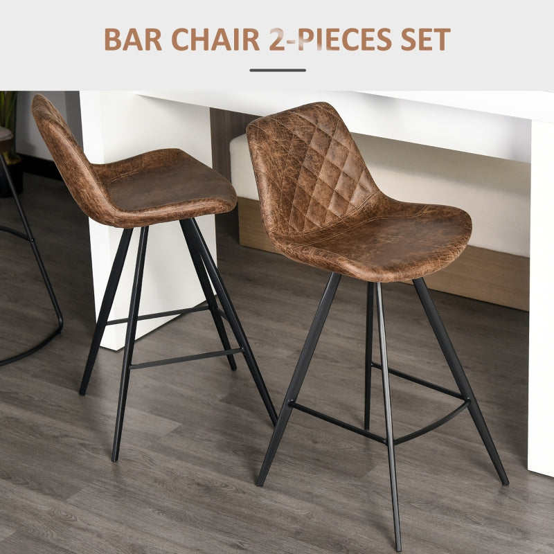 Set Of 2 Bar Stools Vintage Microfiber Cloth Padded Home Bar Cafe Kitchen Chair Dark