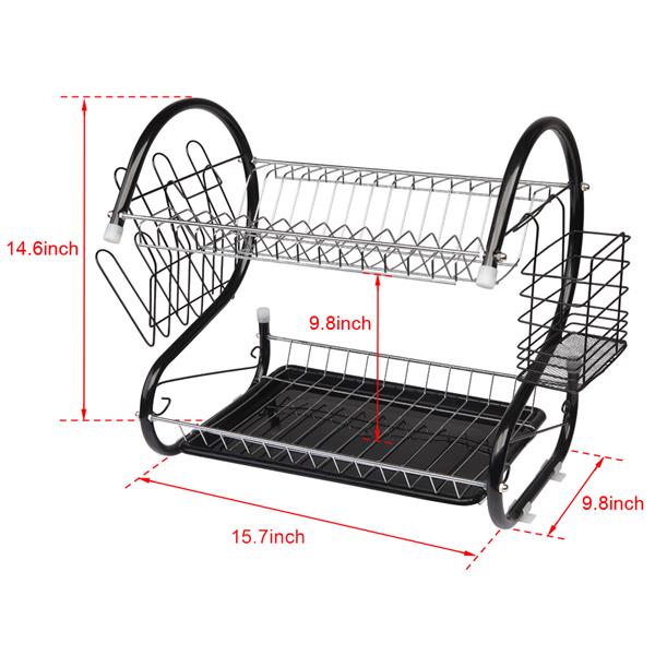 Multifunctional S-shaped Dual Layers Dish Drain Rack Black