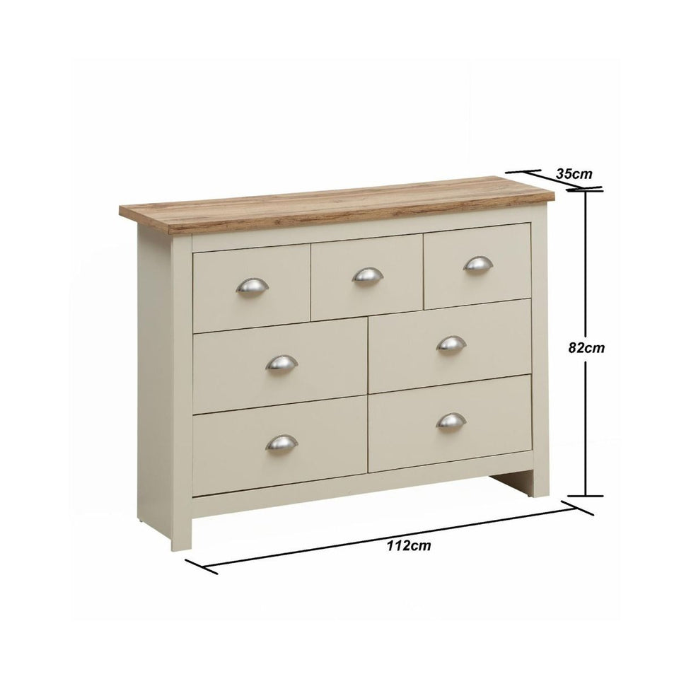 Ite 2 Piece Bedroom Set (3+4 Chest of Drawers, 1 Drawer Bedside Table) Cream & Oak Effect