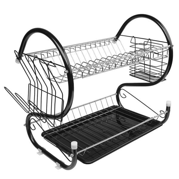 Multifunctional S-shaped Dual Layers Dish Drain Rack Black