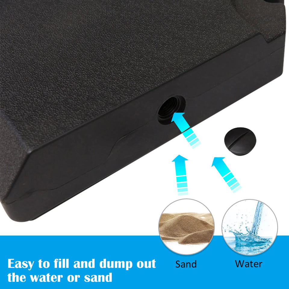 Black 4-piece cantilever parasol base weight set with fillable outdoor umbrella weights, supporting up to 120kg.