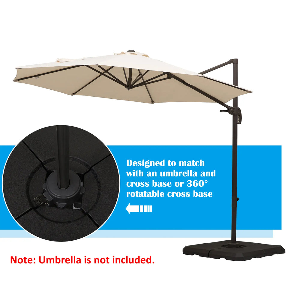 Black 4-piece cantilever parasol base weight set with fillable outdoor umbrella weights, up to 120kg for patio stability.