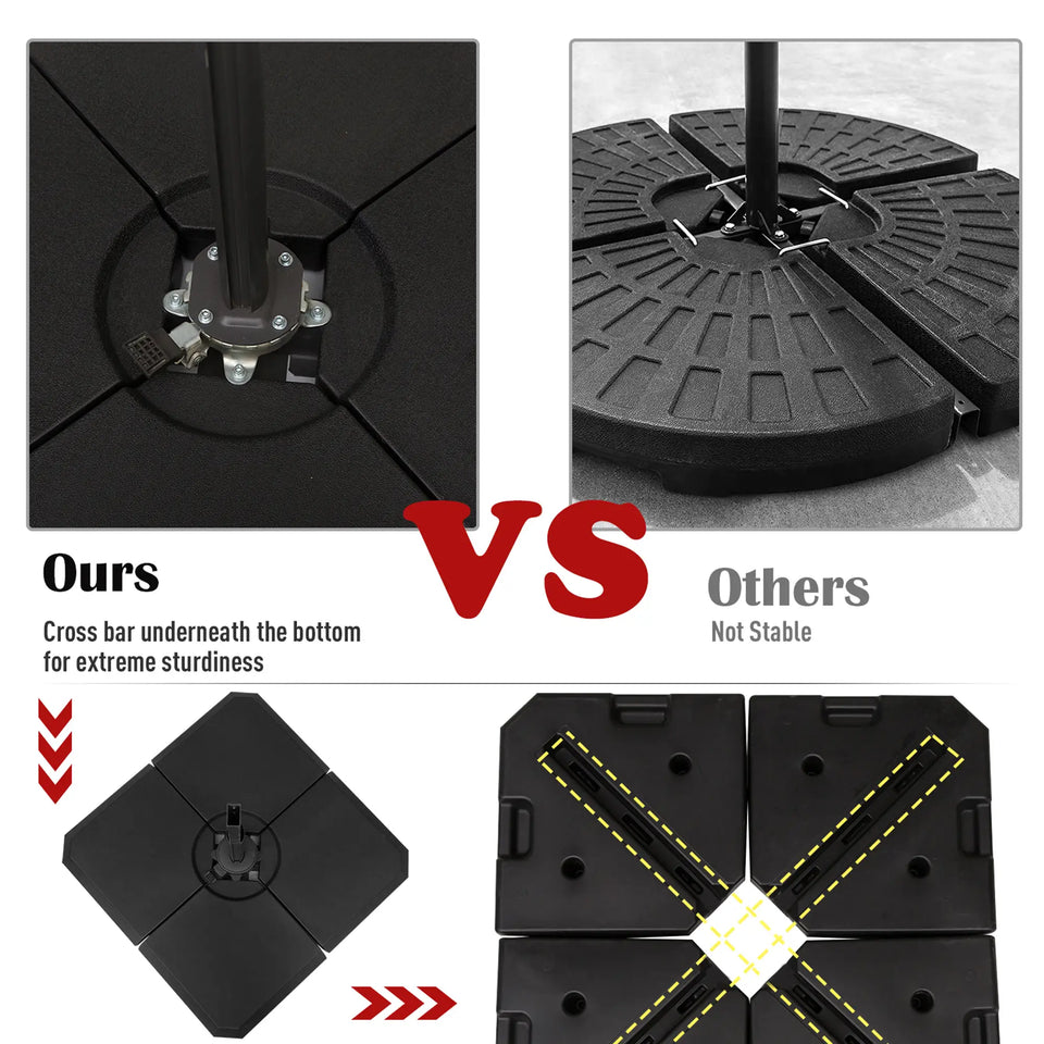 Black 4-piece cantilever parasol base weight set for outdoor patio, fillable umbrella weights up to 120kg, by Lavish Kitchen Isle.