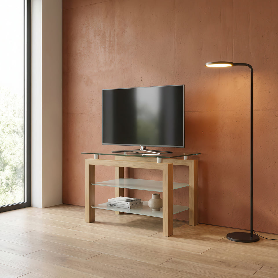 Adina Oak TV Bench by Lavish Kitchen Isle featuring solid oak construction and elegant storage for stylish living room decor.
