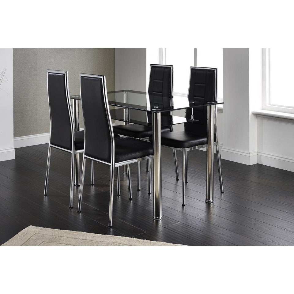 Andora Chrome & Black Dining Table – Modern Glass Dining Table with Sleek Contemporary Base - Lavish Kitchen Isle