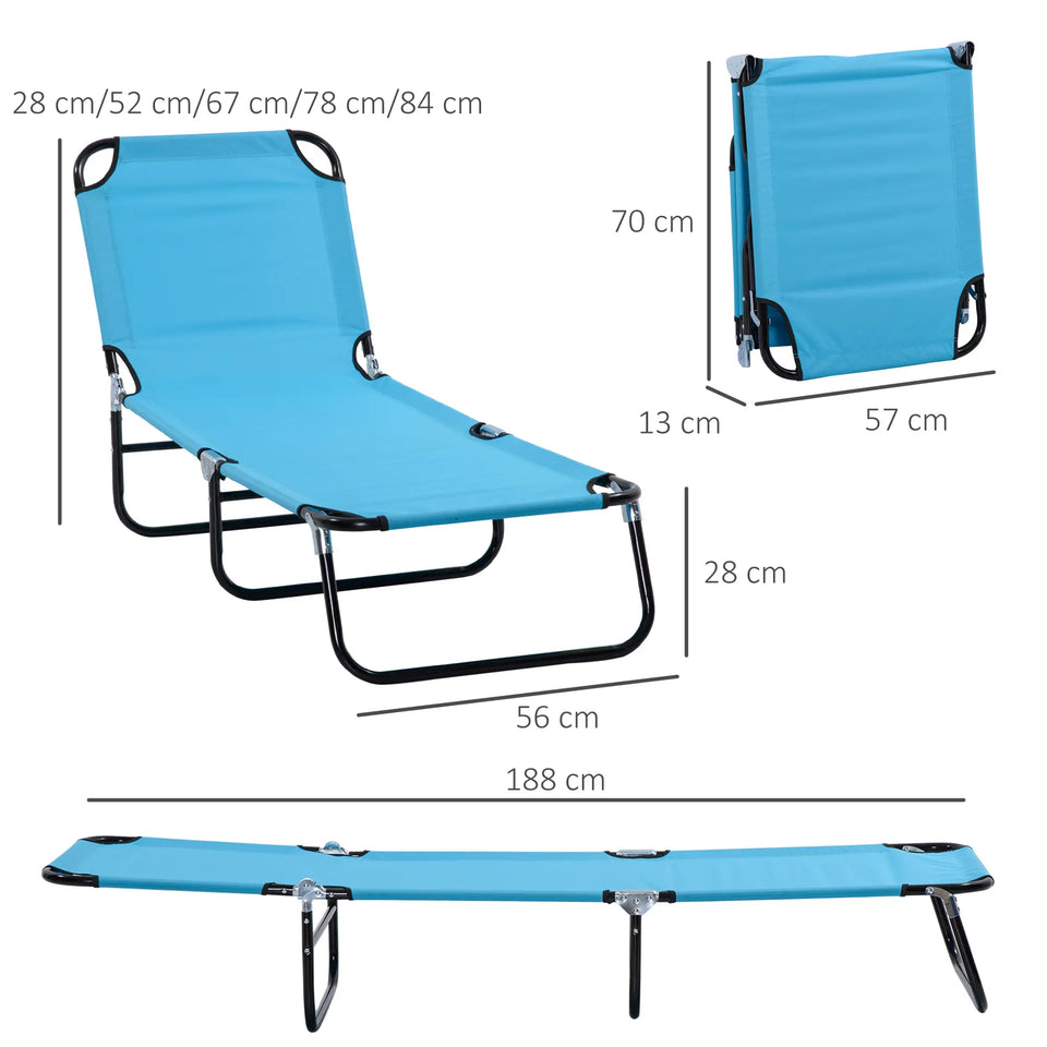 Folding Sun Lounger - 5-Position Adjustable Outdoor Reclining Chair (Light Blue) - Lavish Kitchen Isle