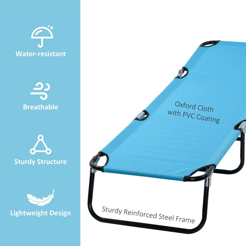 Light blue Lavish Kitchen Isle folding sun lounger with 5 adjustable reclining positions for outdoor relaxation.