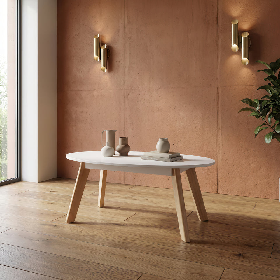 Belgium White Oval Coffee Table by Lavish Kitchen Isle, modern high gloss living room centre table with elegant contemporary design