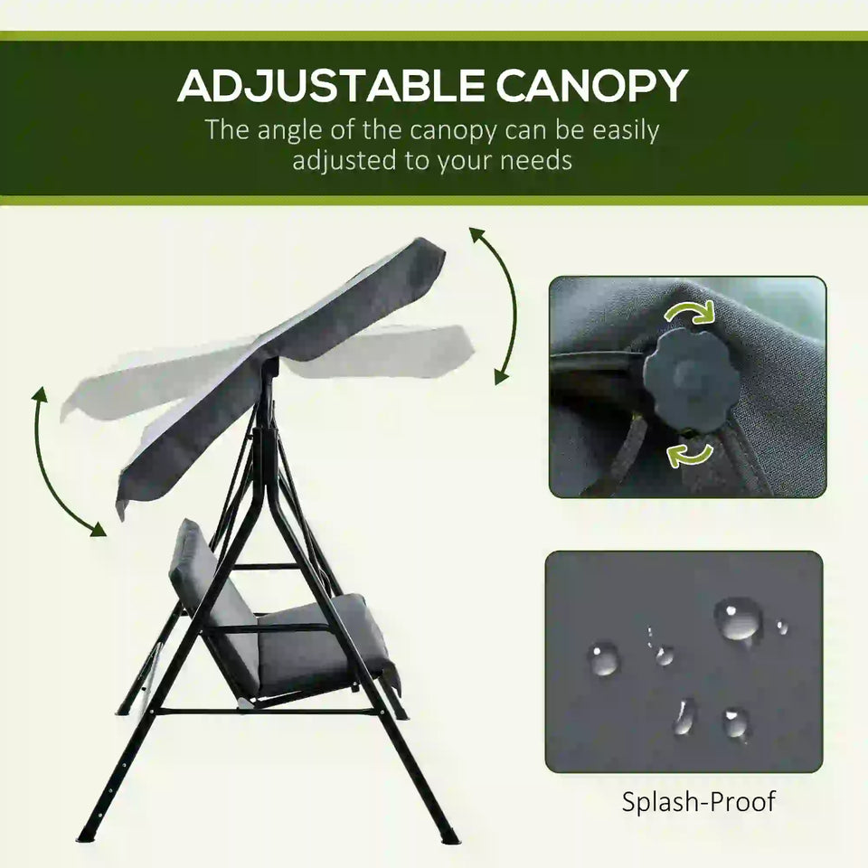 Modern grey outdoor 3-seater swing chair with adjustable canopy, perfect for garden relaxation, by Lavish Kitchen Isle.