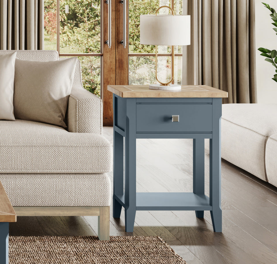 Signature Blue One Drawer Lamp Table - Lavish Kitchen Isle