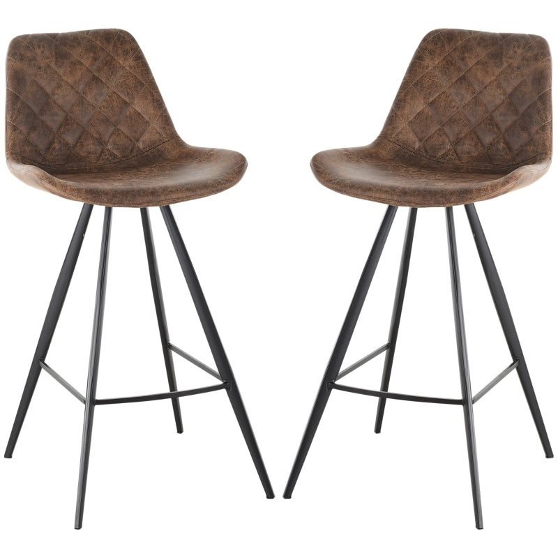 Set Of 2 Bar Stools Vintage Microfiber Cloth Padded Home Bar Cafe Kitchen Chair Dark