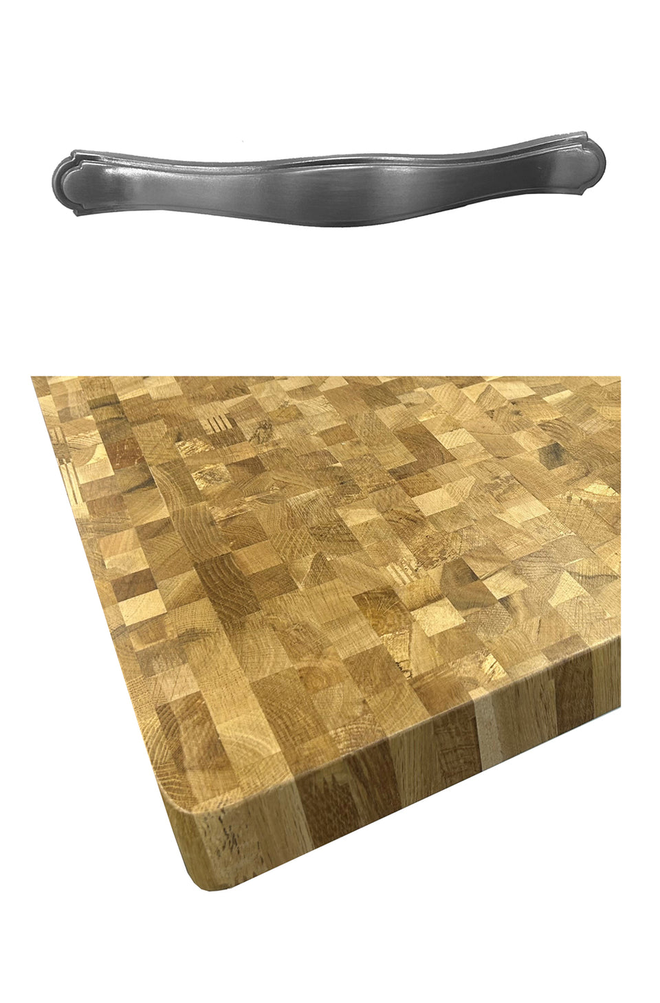 Baumhaus cream kitchen island featuring a butcher's block top and spacious storage for kitchen essentials.