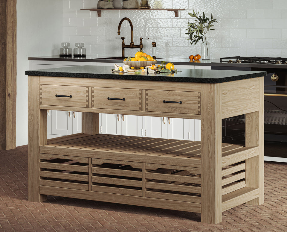 Kitchen Island (Oak) Three Drawer With Black Granite Top - Lavish Kitchen Isle