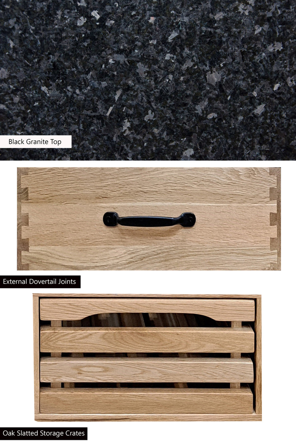 Kitchen Island (Oak) Three Drawer With Black Granite Top - Lavish Kitchen Isle