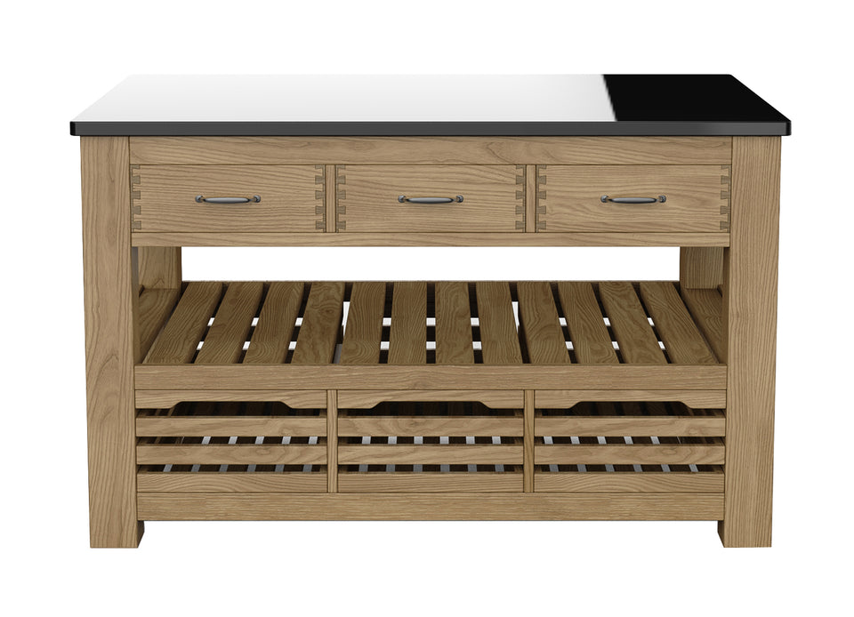 Kitchen Island (Oak) Three Drawer With Black Granite Top - Lavish Kitchen Isle