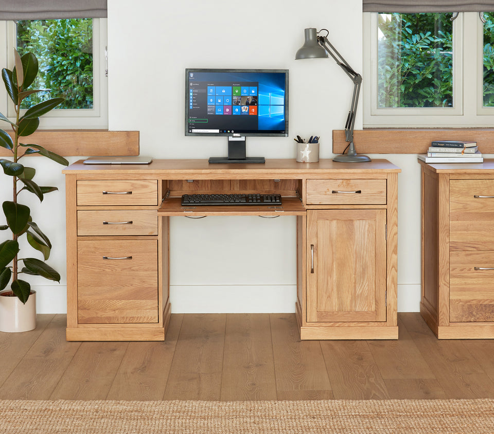 Mobel Oak Twin Pedestal Computer Desk