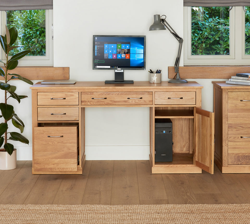 Mobel Oak Twin Pedestal Computer Desk