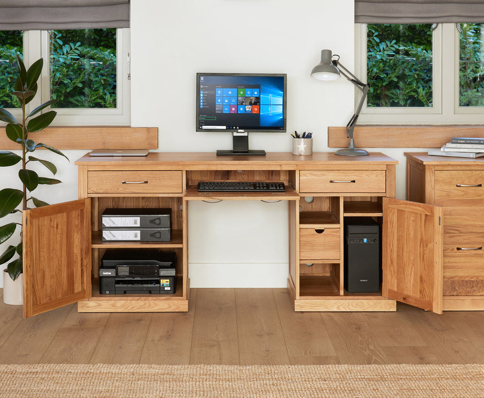 Mobel Oak Large Hidden Office Twin Pedestal Desk