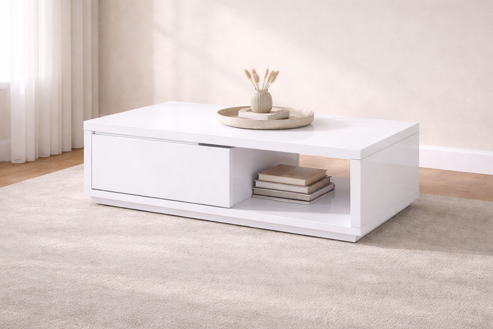 Lavish Kitchen Isle Hugh white high gloss coffee table with sleek finish, contemporary design for modern living room centers.