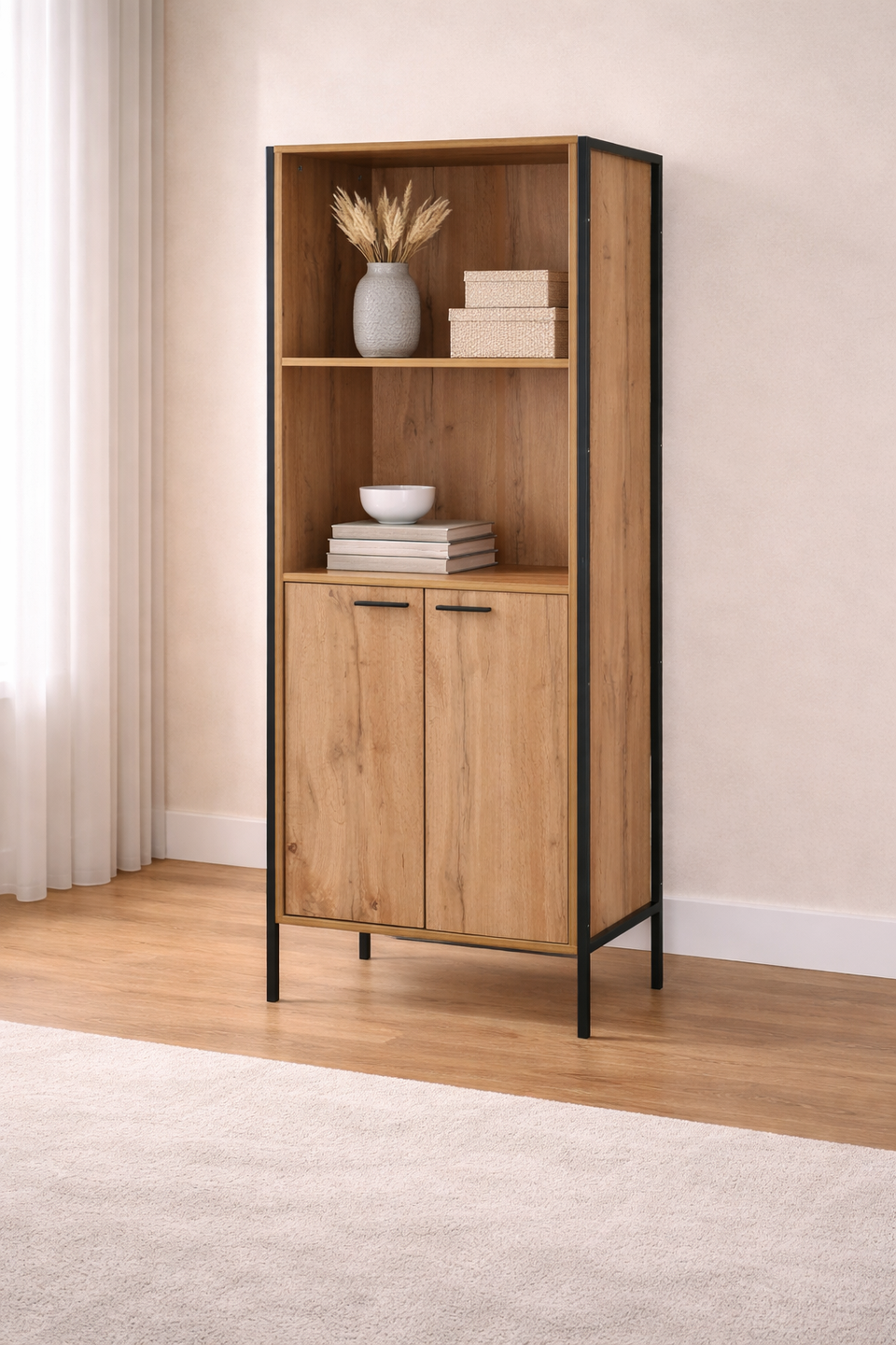 Lavish Kitchen Isle Michigan 2-door bookcase with contemporary storage design, ideal for living and office spaces.