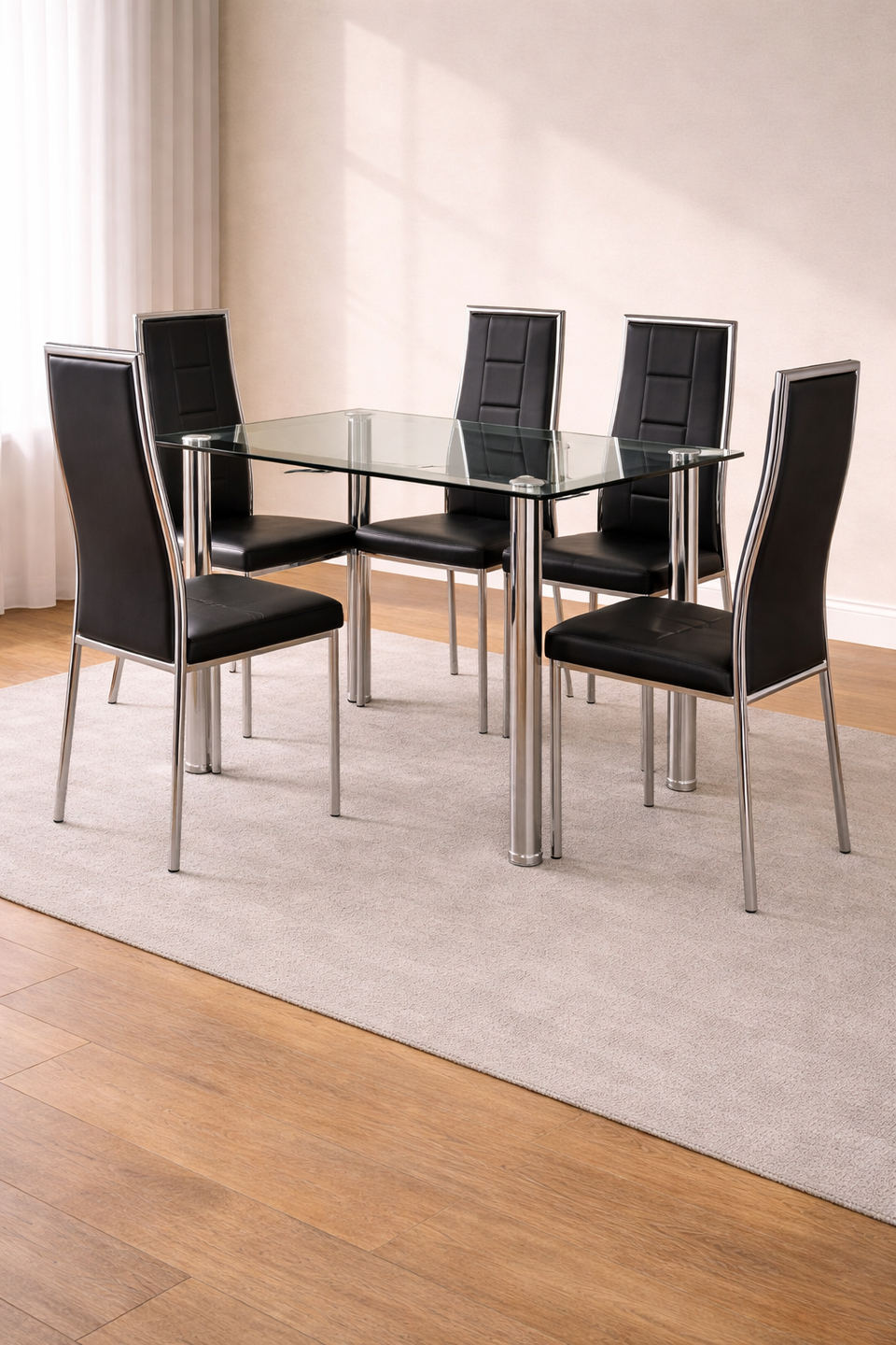 Andora Chrome & Black Dining Table – Modern Glass Dining Table with Sleek Contemporary Base