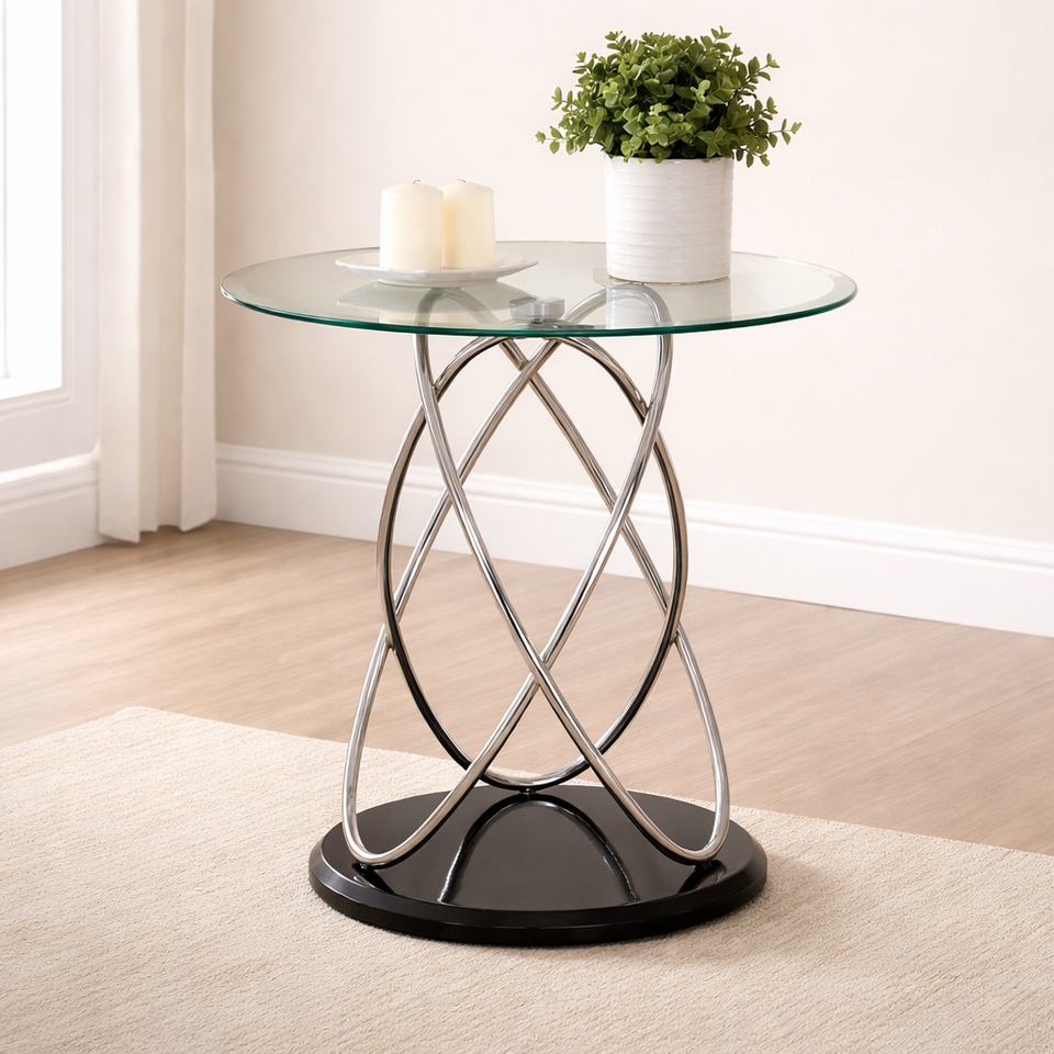 Modern Eclipse Clear Glass Lamp Table with sleek tempered glass top, designed by Lavish Kitchen Isle, perfect as a stylish side table.