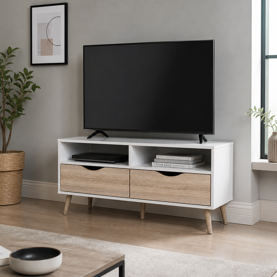 Lavish Kitchen Isle Mapleton compact TV unit with sleek storage, ideal for small spaces, modern media console design