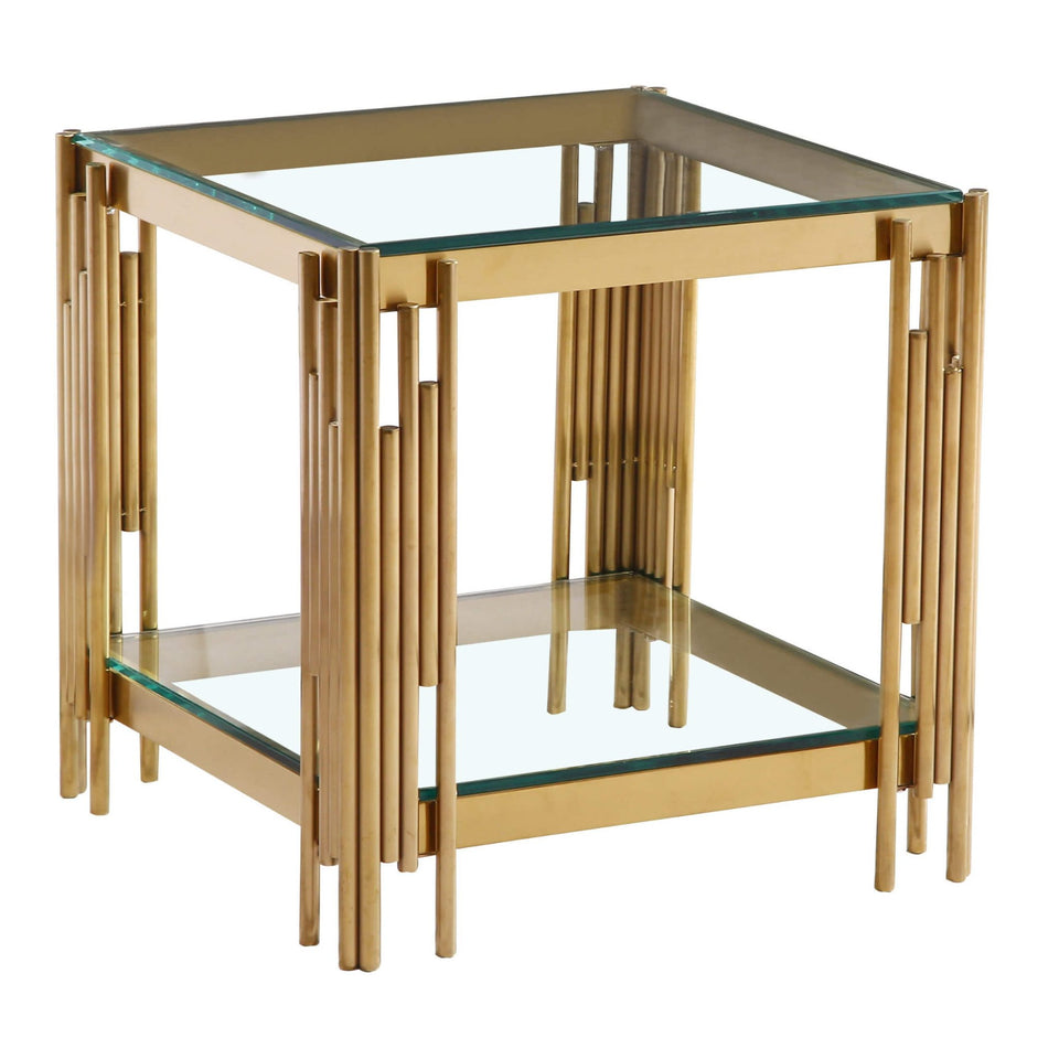 Cleveland Gold Frame Glass Lamp Table – Luxury Accent Table with Tempered Glass Top - Lavish Kitchen Isle