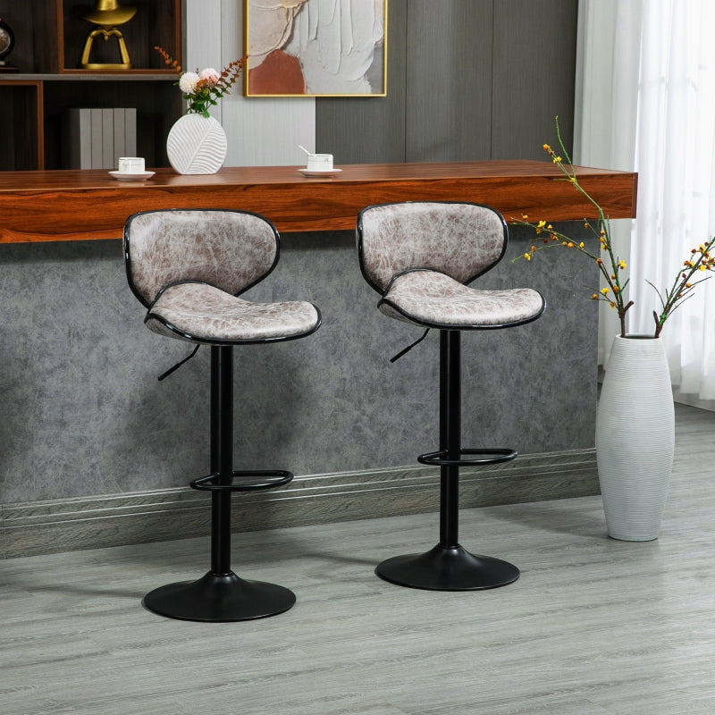 Set of 2 Adjustable PU Leather Bar StoolsHome Bar, Kitchen, Café Counter Stools Armless with Footrest Bar Stools  Swivel Seat
