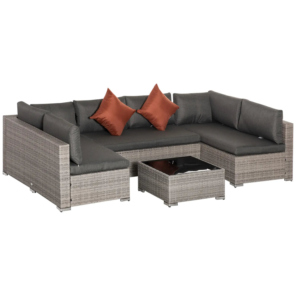 4-Piece Rattan Sofa Set - Mixed Grey Outdoor Garden Lounge Furniture with Coffee Table