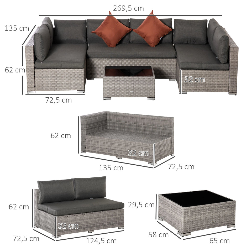 4-Piece Rattan Sofa Set - Mixed Grey Outdoor Garden Lounge Furniture with Coffee Table