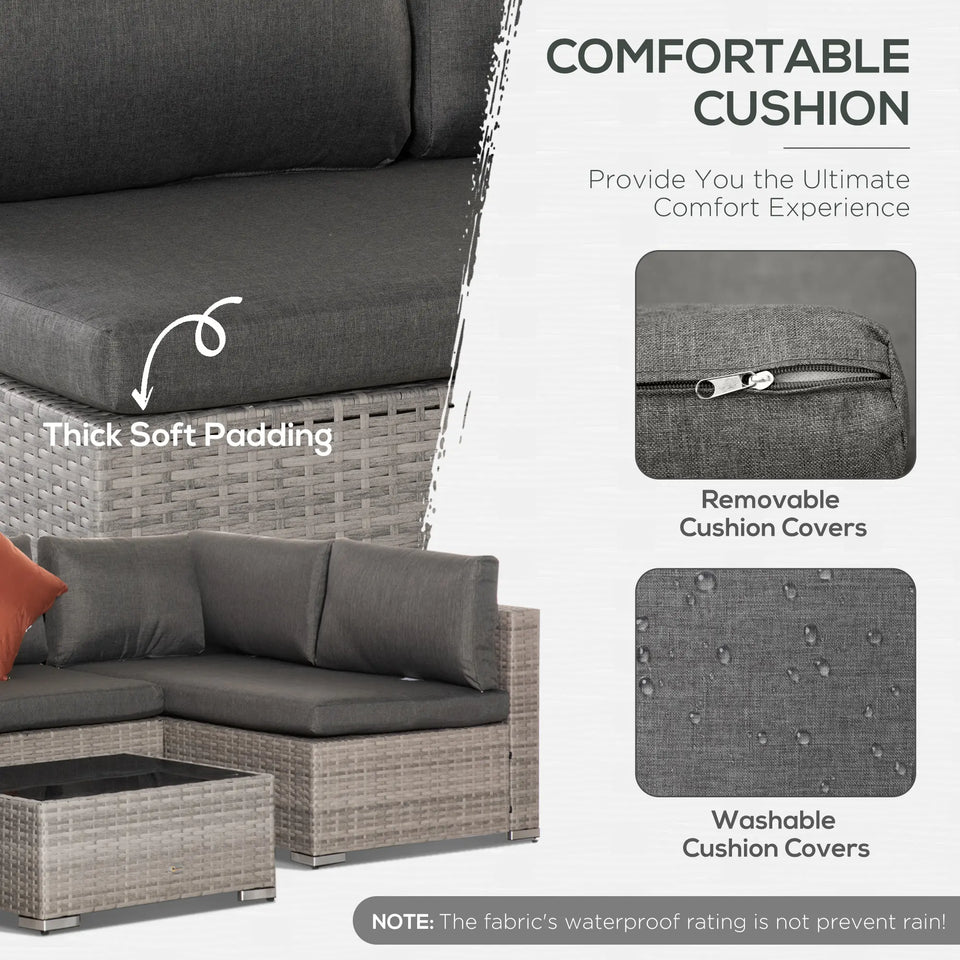 4-Piece Rattan Sofa Set - Mixed Grey Outdoor Garden Lounge Furniture with Coffee Table