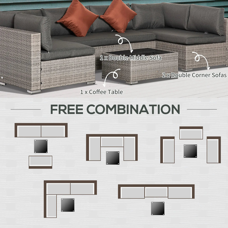 4-Piece Rattan Sofa Set - Mixed Grey Outdoor Garden Lounge Furniture with Coffee Table