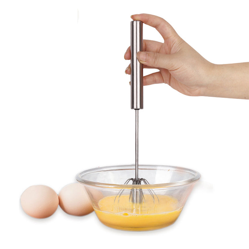 30 cm 2pc Metal Hand Press Egg Whisk Beater Rotary Whisk Blender