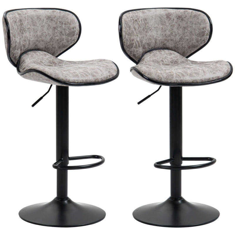 Set of 2 Adjustable PU Leather Bar StoolsHome Bar, Kitchen, Café Counter Stools Armless with Footrest Bar Stools  Swivel Seat