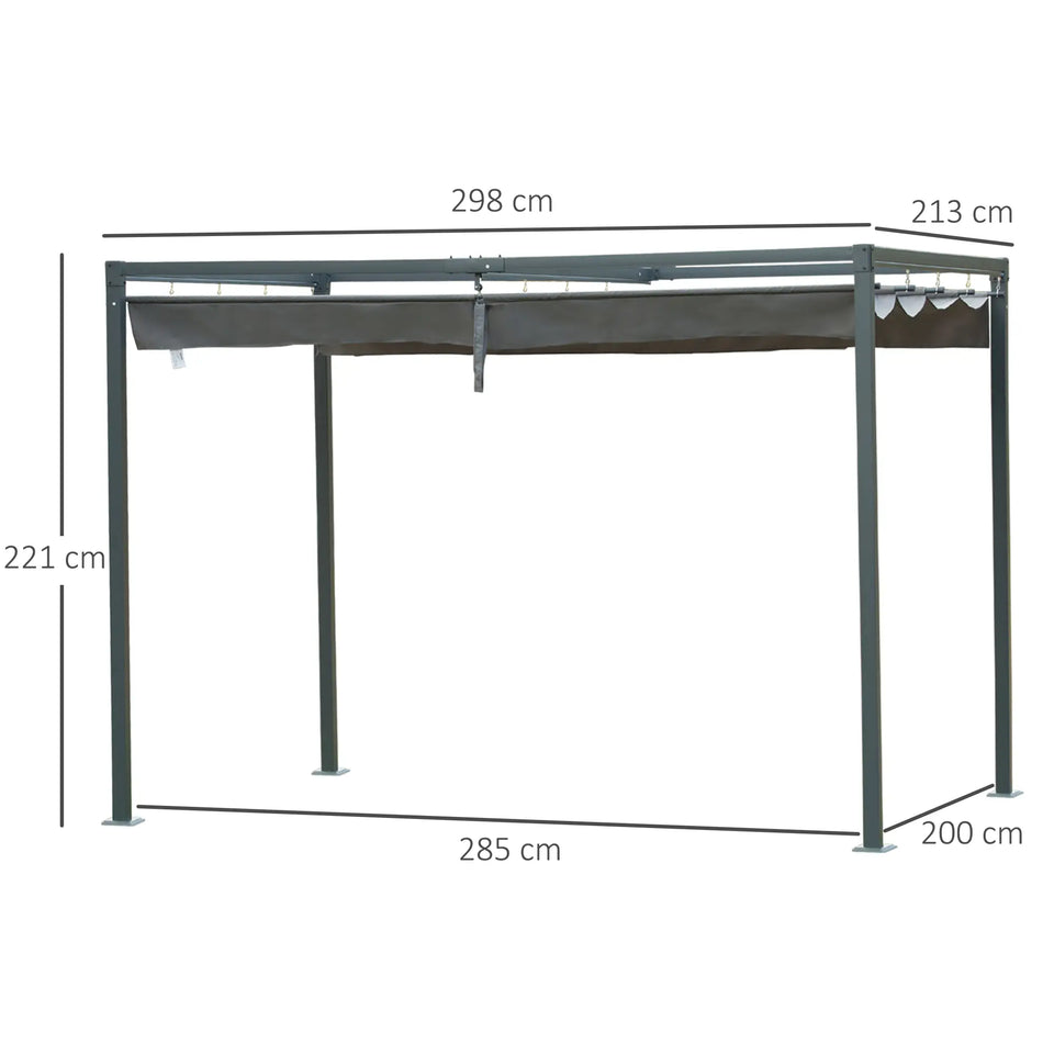 3x2m Metal Pergola with Retractable Canopy - Modern Outdoor Garden Gazebo (Grey)