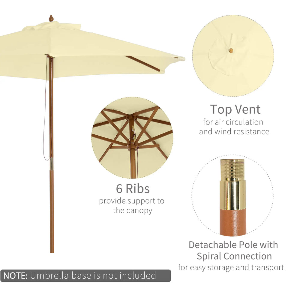 Cream white 2.5m wooden garden parasol with rope pulley by Lavish Kitchen Isle, ideal for outdoor shading and patio decor.