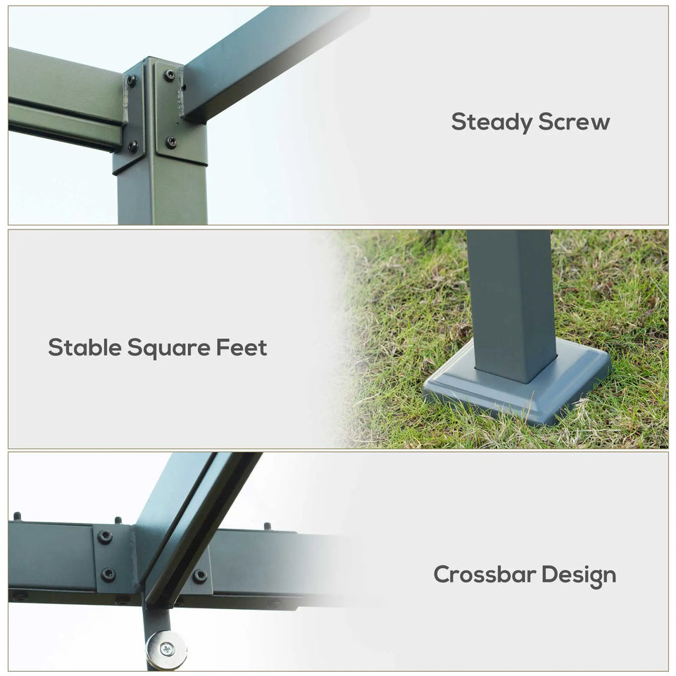 3x2m Metal Pergola with Retractable Canopy - Modern Outdoor Garden Gazebo (Grey)