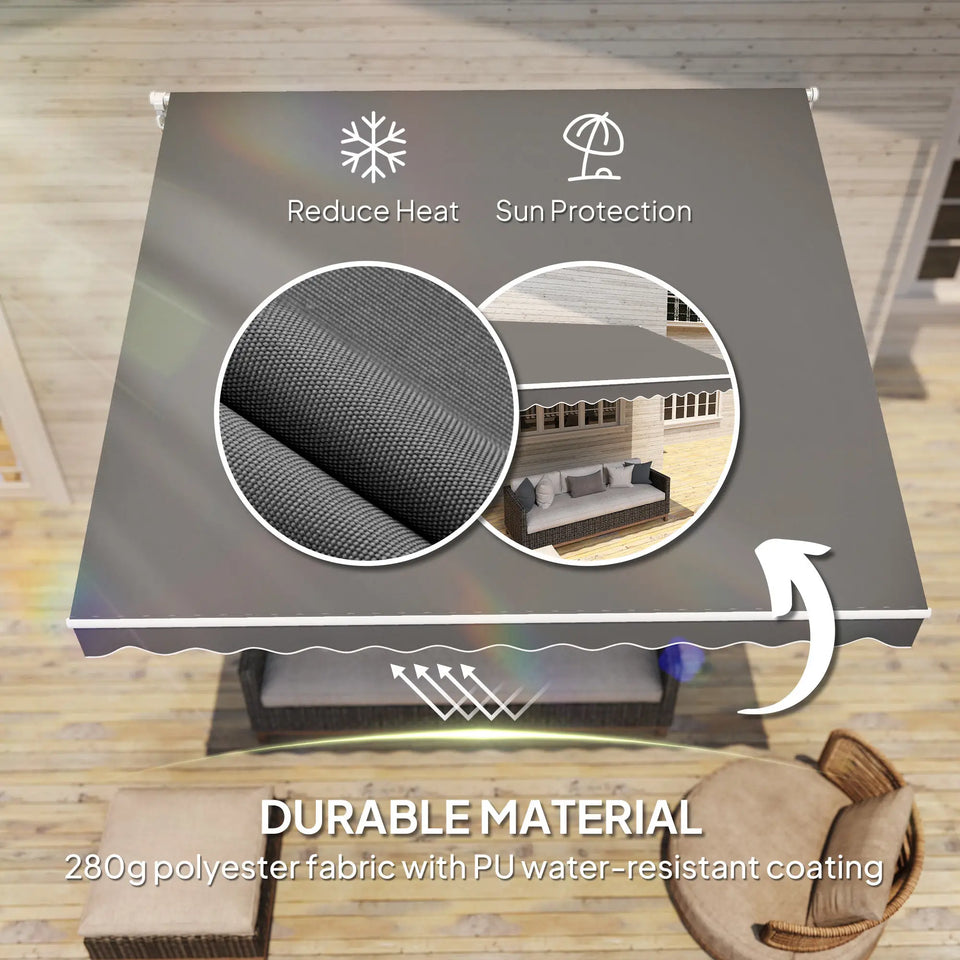 3 x 2.5m Manual Garden Patio Awning with Crank Handle – Dark Grey